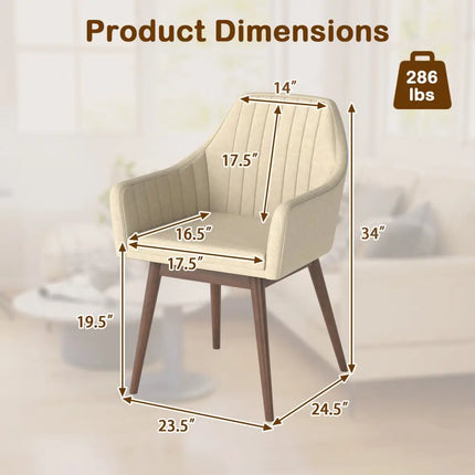 Dining Chairs Set of 2 Upholstered Accent Chairs with Comfy Padded Backrest and Seat-Beige - Beige - Dining Chairs