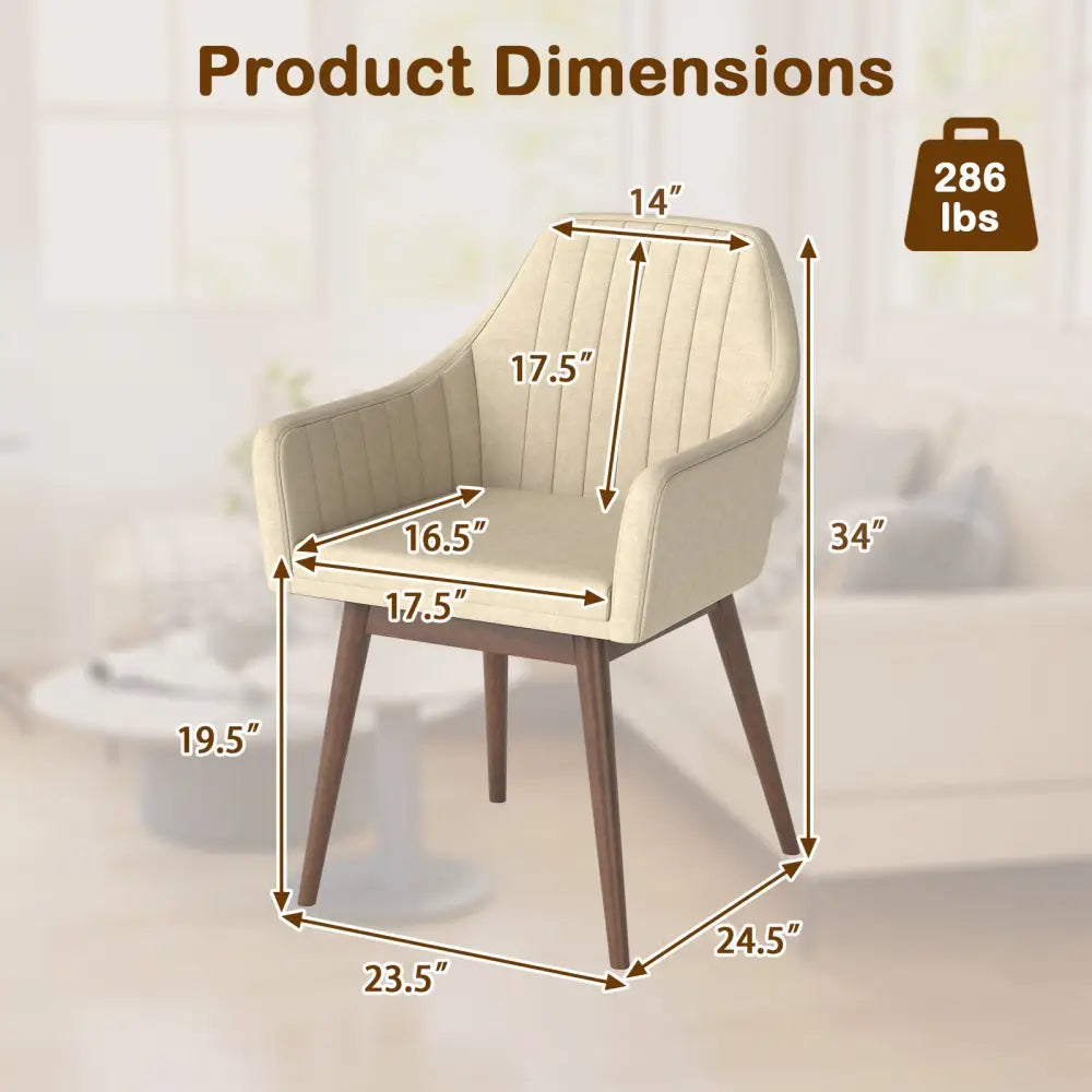Dining Chairs Set of 2 Upholstered Accent Chairs with Comfy Padded Backrest and Seat-Beige - Beige - Dining Chairs