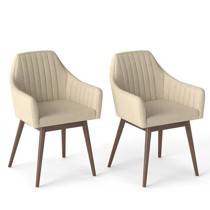 Dining Chairs Set of 2 Upholstered Accent Chairs with Comfy Padded Backrest and Seat-Beige - Beige - Dining Chairs