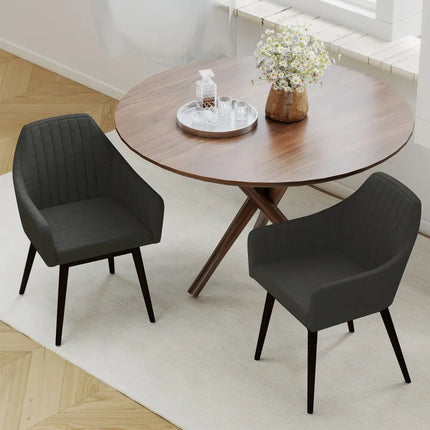 Dining Chairs Set of 2 Upholstered Accent Chairs with Comfy Padded Backrest and Seat-Black - Black - Dining Chairs