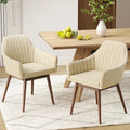 Dining Chairs Set of 2 Upholstered Accent Chairs with Comfy Padded Backrest and Seat-Beige - Beige - Dining Chairs