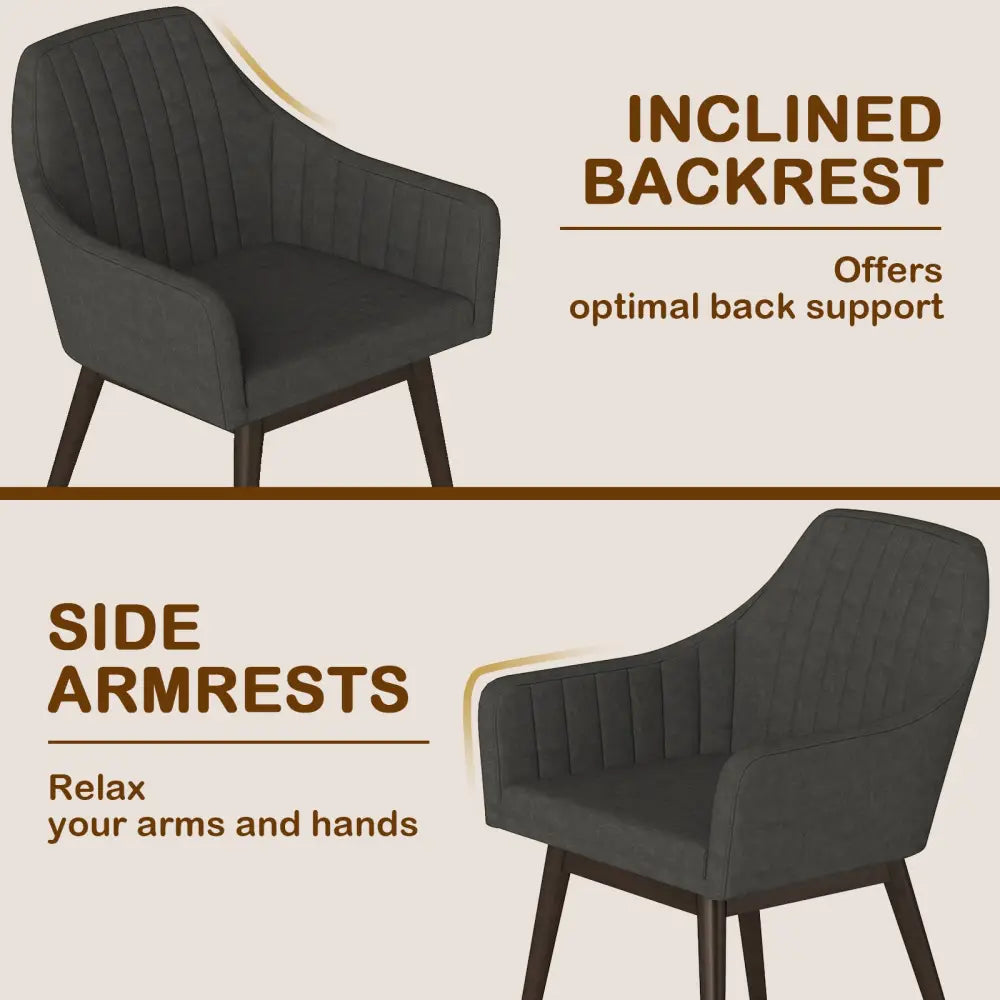 Dining Chairs Set of 2 Upholstered Accent Chairs with Comfy Padded Backrest and Seat-Black - Black - Dining Chairs