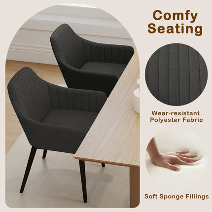 Dining Chairs Set of 2 Upholstered Accent Chairs with Comfy Padded Backrest and Seat-Black - Black - Dining Chairs