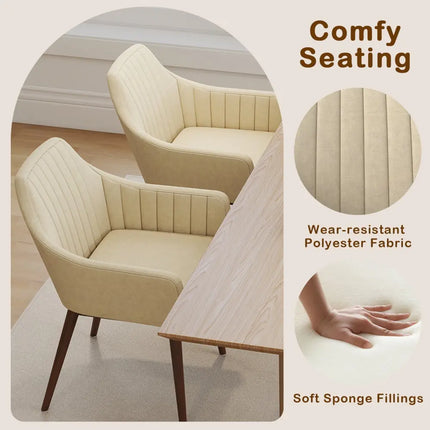 Dining Chairs Set of 2 Upholstered Accent Chairs with Comfy Padded Backrest and Seat-Beige - Beige - Dining Chairs