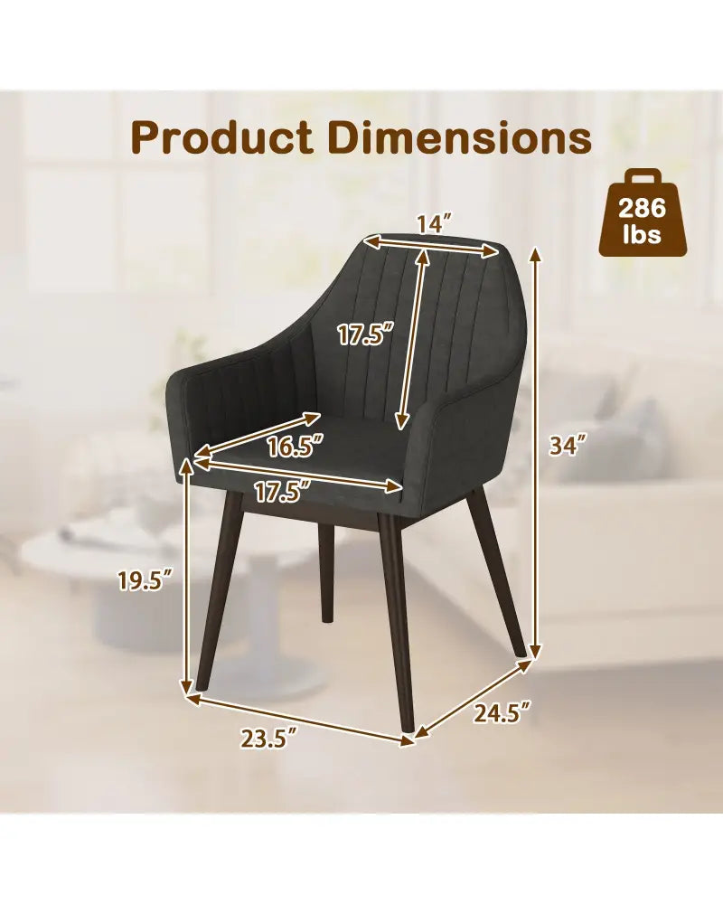 Dining Chairs Set of 2 Upholstered Accent Chairs with Comfy Padded Backrest and Seat-Black - Black - Dining Chairs