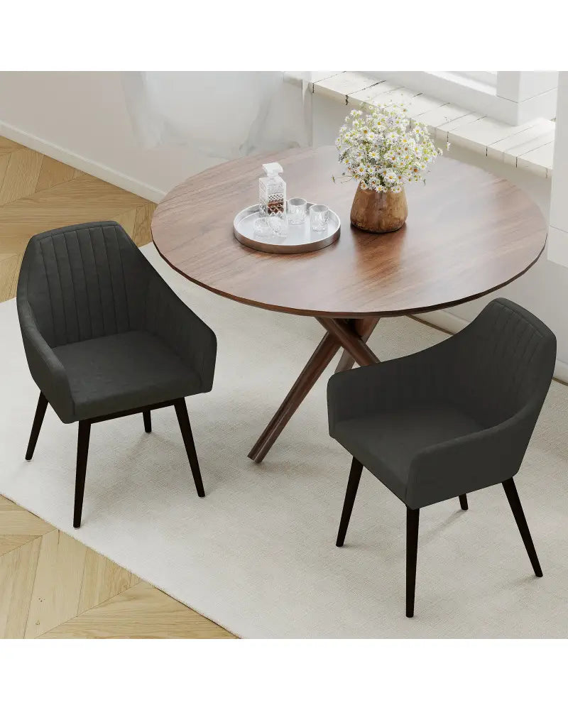 Dining Chairs Set of 2 Upholstered Accent Chairs with Comfy Padded Backrest and Seat-Black - Black - Dining Chairs
