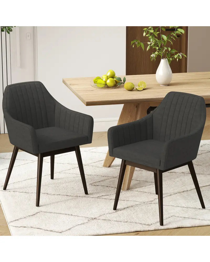 Dining Chairs Set of 2 Upholstered Accent Chairs with Comfy Padded Backrest and Seat-Black - Black - Dining Chairs