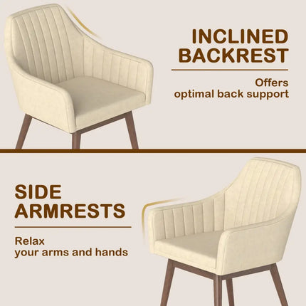 Dining Chairs Set of 2 Upholstered Accent Chairs with Comfy Padded Backrest and Seat-Beige - Beige - Dining Chairs