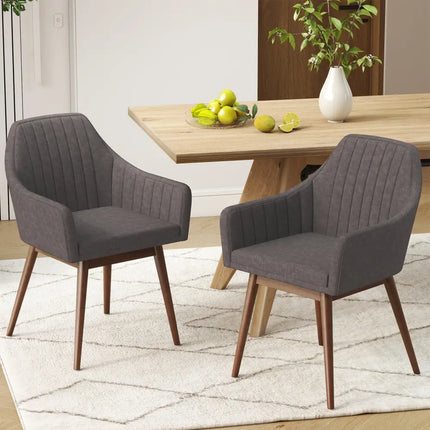 Dining Chairs Set of 2 Upholstered Accent Chairs with Comfy Padded Backrest and Seat-Gray - Gray - Dining Chairs