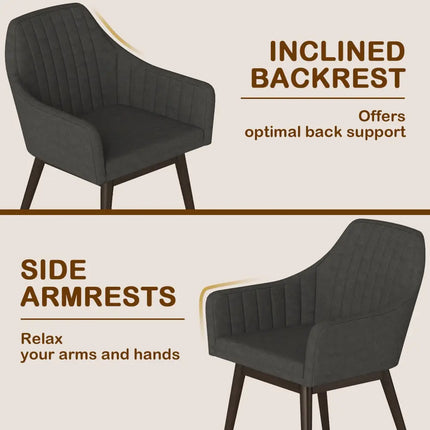 Dining Chairs Set of 2 Upholstered Accent Chairs with Comfy Padded Backrest and Seat-Black - Black - Dining Chairs