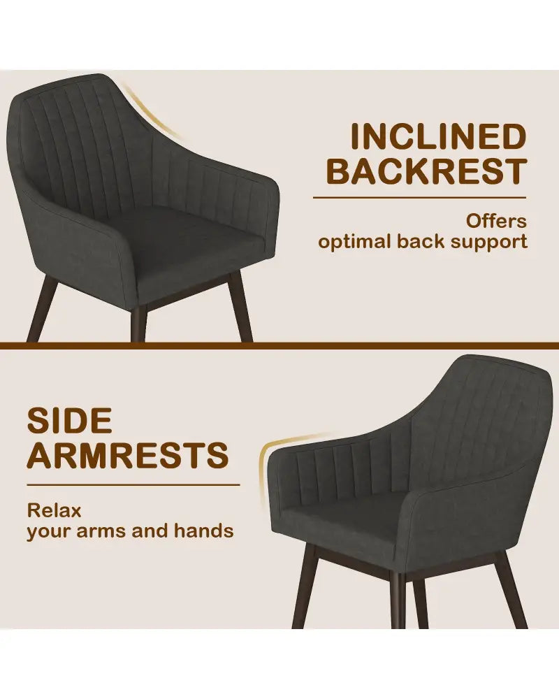 Dining Chairs Set of 2 Upholstered Accent Chairs with Comfy Padded Backrest and Seat-Black - Black - Dining Chairs