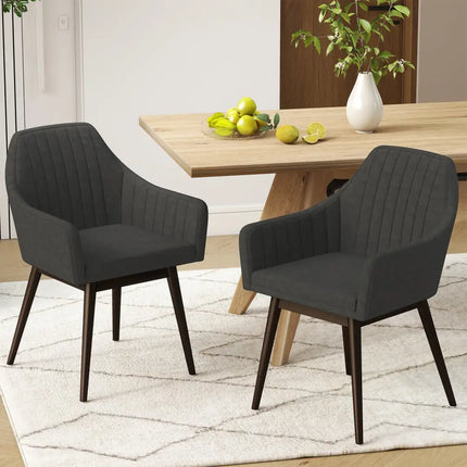 Dining Chairs Set of 2 Upholstered Accent Chairs with Comfy Padded Backrest and Seat-Black - Black - Dining Chairs