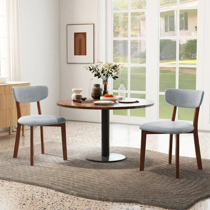 Dining Chairs Set of 2 Upholstered Mid-Back Chairs with Solid Rubber Wood Frame-Gray - Gray - Dining Chairs