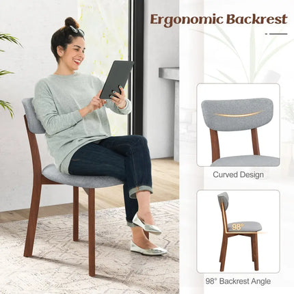 Dining Chairs Set of 2 Upholstered Mid-Back Chairs with Solid Rubber Wood Frame-Gray - Gray - Dining Chairs