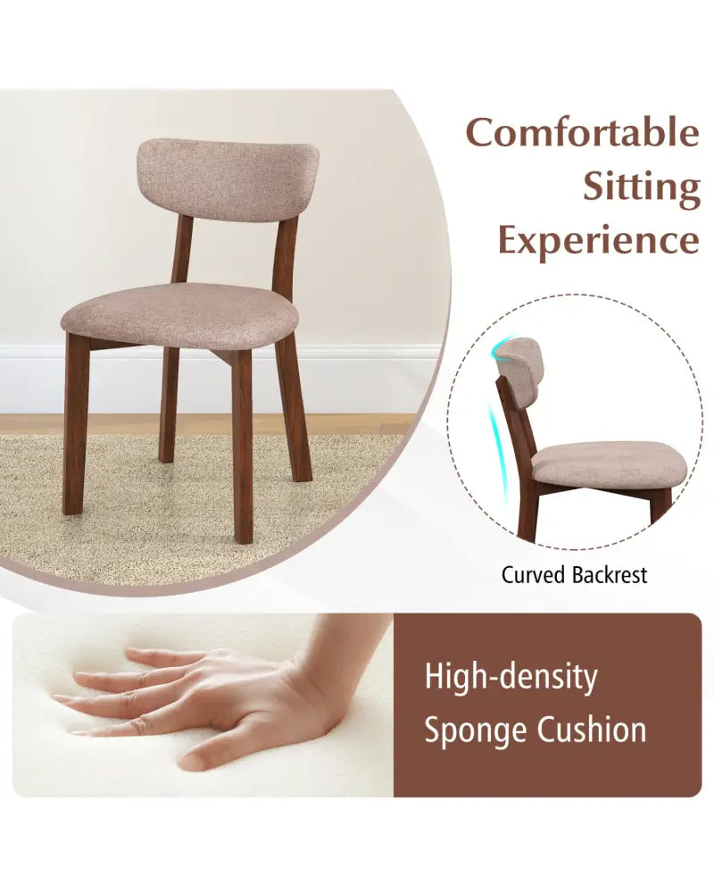 Dining Chairs Set of 2 Upholstered Mid-Back Chairs with Solid Rubber Wood Frame-Beige - Beige - Dining Chairs