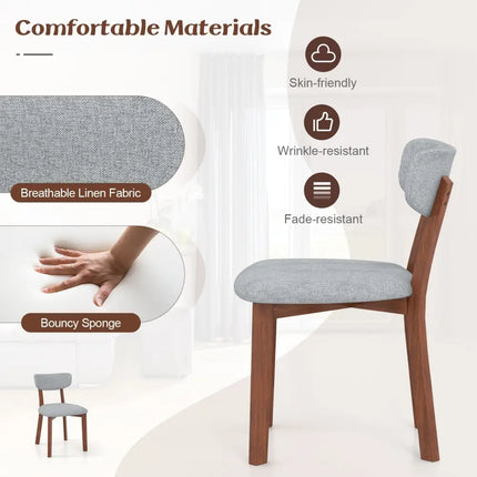 Dining Chairs Set of 2 Upholstered Mid-Back Chairs with Solid Rubber Wood Frame-Gray - Gray - Dining Chairs