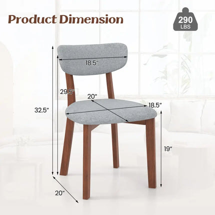 Dining Chairs Set of 2 Upholstered Mid-Back Chairs with Solid Rubber Wood Frame-Gray - Gray - Dining Chairs