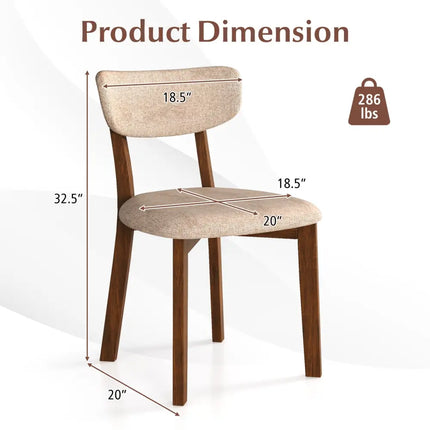 Dining Chairs Set of 2 Upholstered Mid-Back Chairs with Solid Rubber Wood Frame-Beige - Beige - Dining Chairs