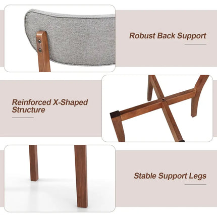 Dining Chairs Set of 2 Upholstered Mid-Back Chairs with Solid Rubber Wood Frame-Gray - Gray - Dining Chairs