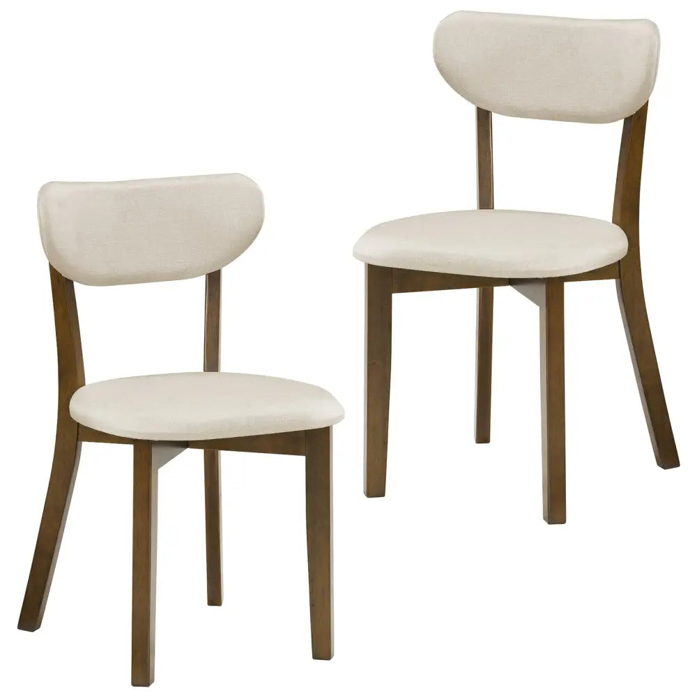 Dining Chairs Set of 2 Upholstered Mid-Back Chairs with Solid Rubber Wood Frame-White - White - Dining Chairs