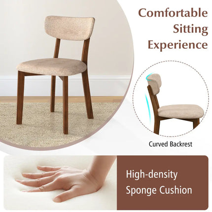 Dining Chairs Set of 2 Upholstered Mid-Back Chairs with Solid Rubber Wood Frame-Beige - Beige - Dining Chairs
