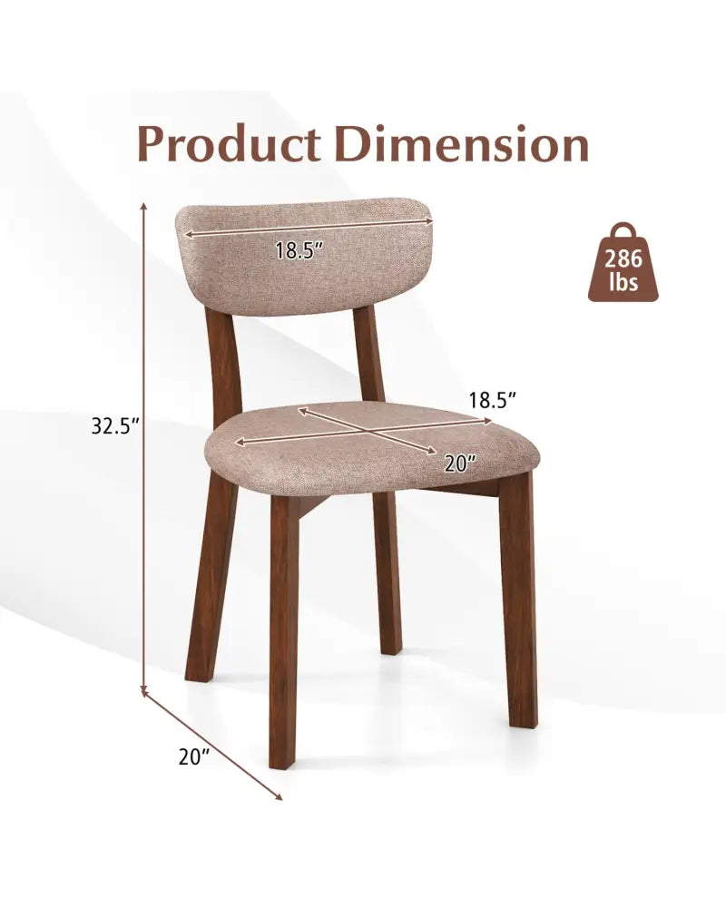 Dining Chairs Set of 2 Upholstered Mid-Back Chairs with Solid Rubber Wood Frame-Beige - Beige - Dining Chairs