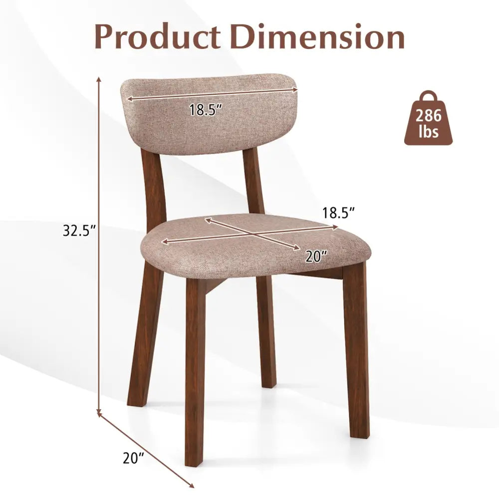 Dining Chairs Set of 2 Upholstered Mid-Back Chairs with Solid Rubber Wood Frame-Beige - Beige - Dining Chairs