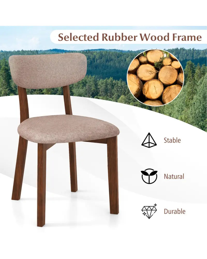 Dining Chairs Set of 2 Upholstered Mid-Back Chairs with Solid Rubber Wood Frame-Beige - Beige - Dining Chairs