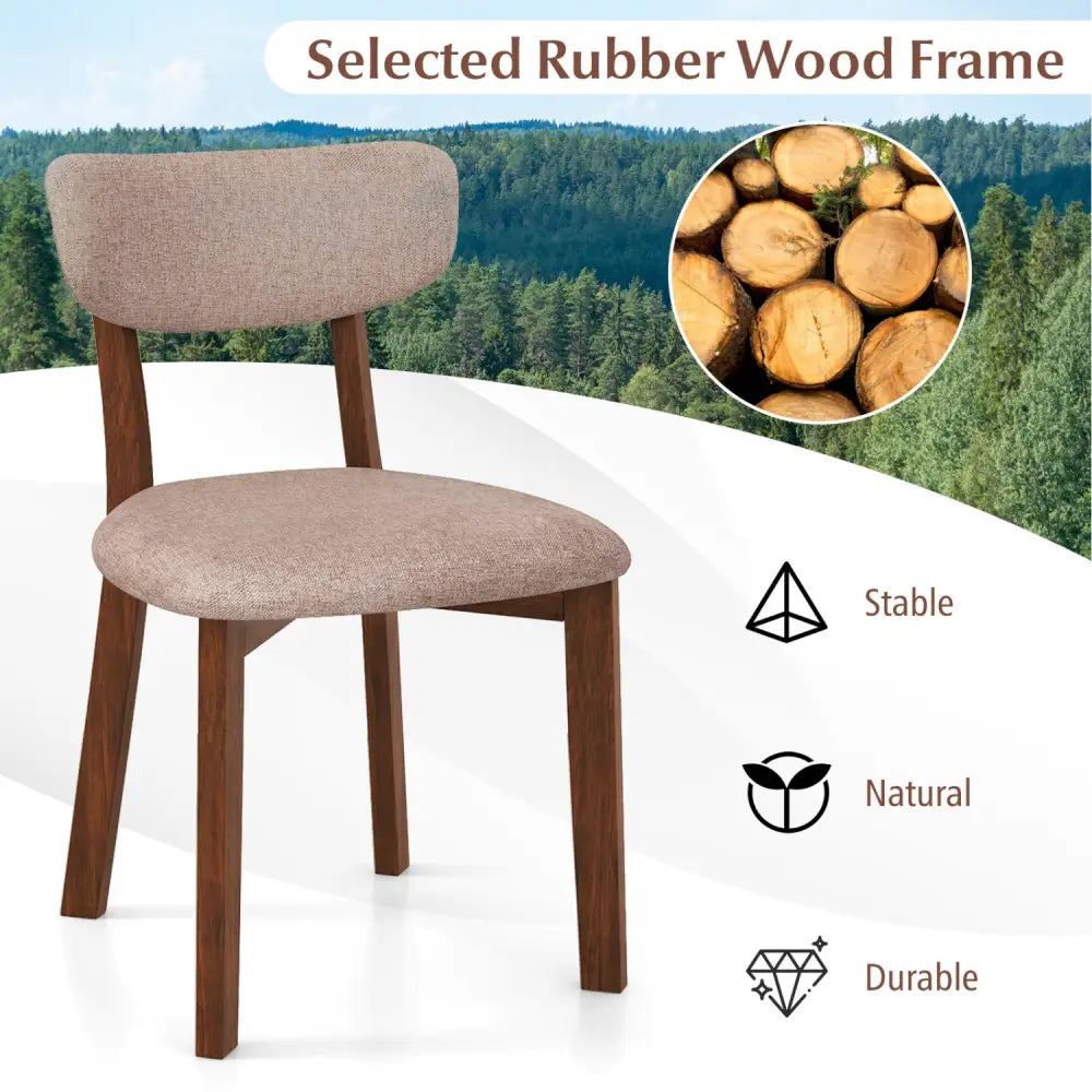 Dining Chairs Set of 2 Upholstered Mid-Back Chairs with Solid Rubber Wood Frame-Beige - Beige - Dining Chairs