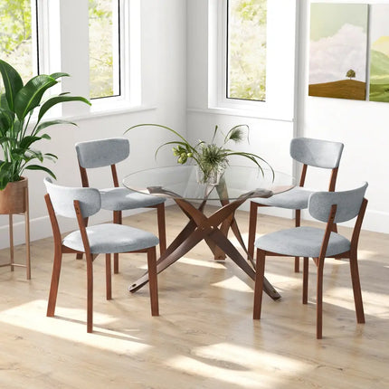 Dining Chairs Set of 2 Upholstered Mid-Back Chairs with Solid Rubber Wood Frame-Gray - Gray - Dining Chairs