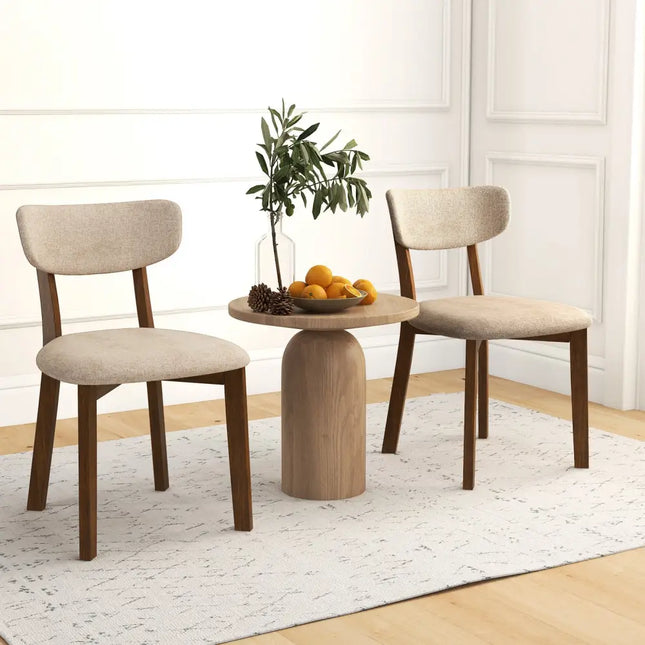Dining Chairs Set of 2 Upholstered Mid-Back Chairs with Solid Rubber Wood Frame-Beige - Beige - Dining Chairs