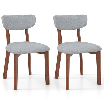 Dining Chairs Set of 2 Upholstered Mid-Back Chairs with Solid Rubber Wood Frame-Gray - Gray - Dining Chairs