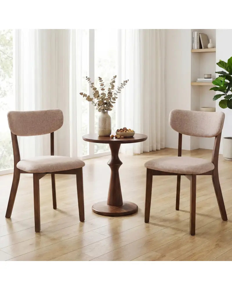Dining Chairs Set of 2 Upholstered Mid-Back Chairs with Solid Rubber Wood Frame-Beige - Beige - Dining Chairs
