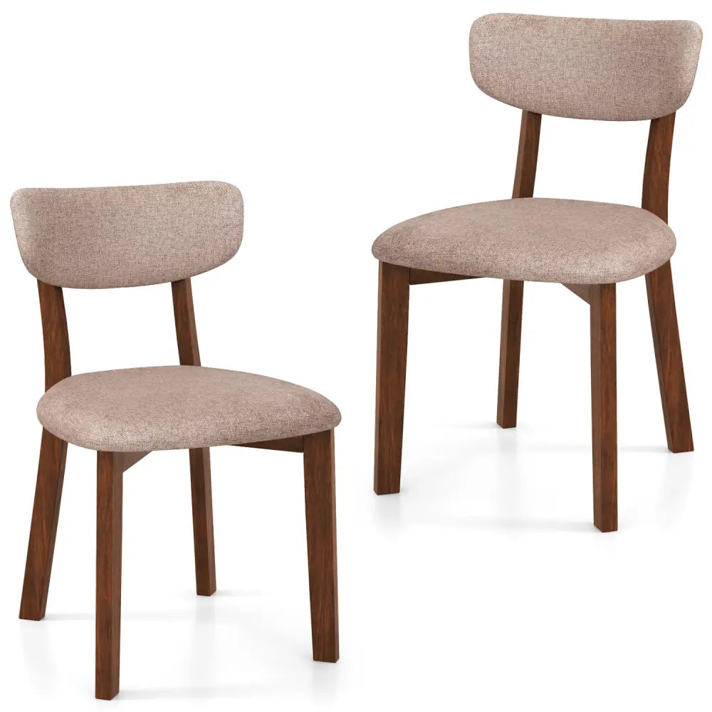 Dining Chairs Set of 2 Upholstered Mid-Back Chairs with Solid Rubber Wood Frame-Beige - Beige - Dining Chairs