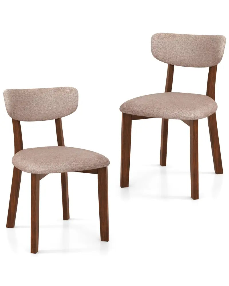 Dining Chairs Set of 2 Upholstered Mid-Back Chairs with Solid Rubber Wood Frame-Beige - Beige - Dining Chairs