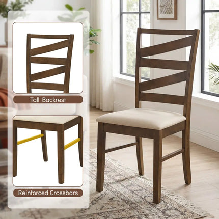 Dining Chairs Set of 2 with Backrests and Rubber Wood Frames-Brown - Brown - Dining Chairs