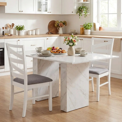 Dining Chairs Set of 2 with Backrests and Rubber Wood Frames-White - White - Dining Chairs
