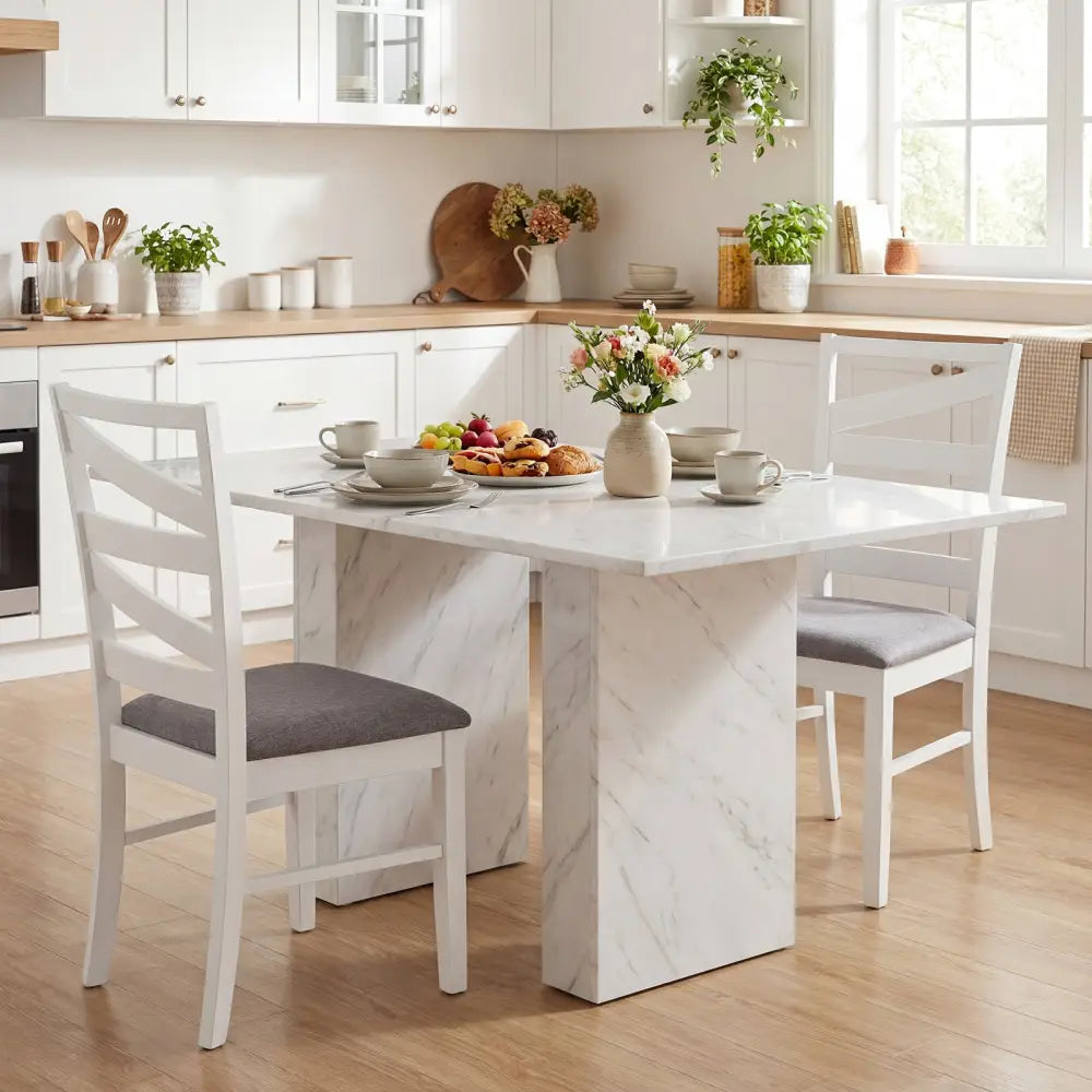 Dining Chairs Set of 2 with Backrests and Rubber Wood Frames-White - White - Dining Chairs