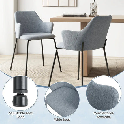 Dining Chairs Set of 2 with Curved Backrest Wide Seat and Armrests-Gray - Gray - Dining Chairs