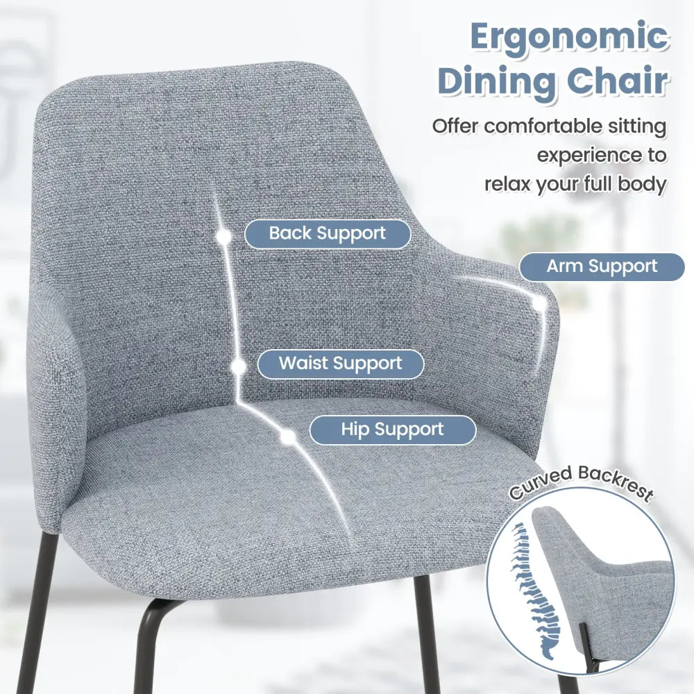 Dining Chairs Set of 2 with Curved Backrest Wide Seat and Armrests-Gray - Gray - Dining Chairs