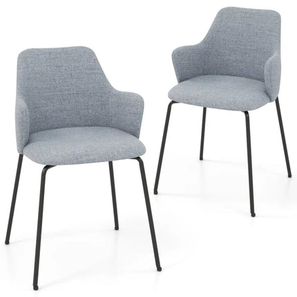 Dining Chairs Set of 2 with Curved Backrest Wide Seat and Armrests-Gray - Gray - Dining Chairs