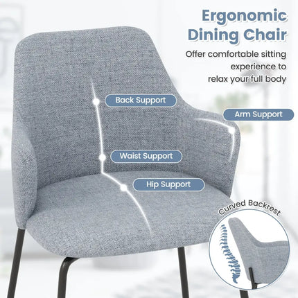Dining Chairs Set of 2 with Curved Backrest Wide Seat and Armrests-Gray - Gray - Dining Chairs