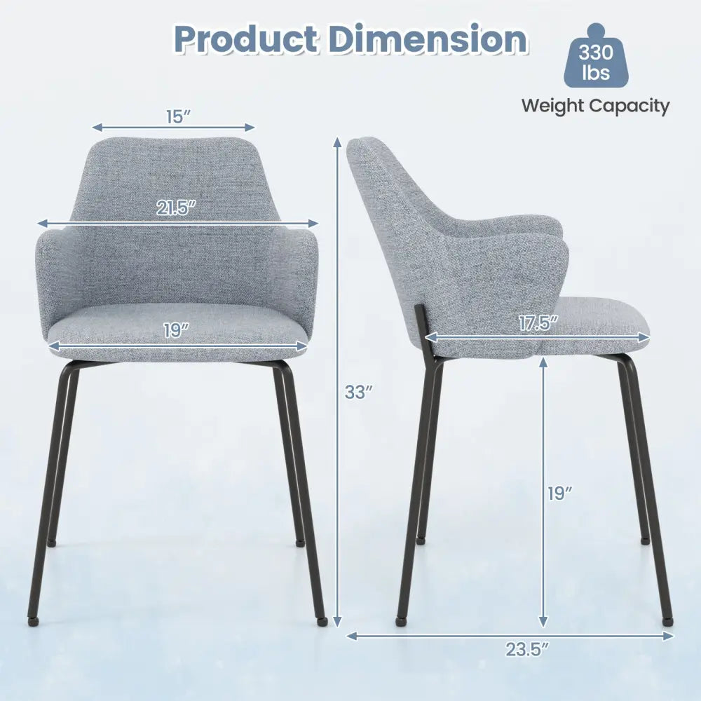 Dining Chairs Set of 2 with Curved Backrest Wide Seat and Armrests-Gray - Gray - Dining Chairs