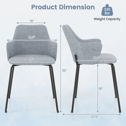 Dining Chairs Set of 2 with Curved Backrest Wide Seat and Armrests-Gray - Gray - Dining Chairs