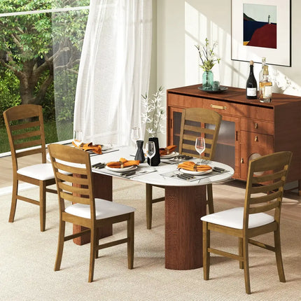 Dining Chairs Set of 2 with Rubber Wood Frame and Padded Seat-Walnut - Walnut - Dining Chairs