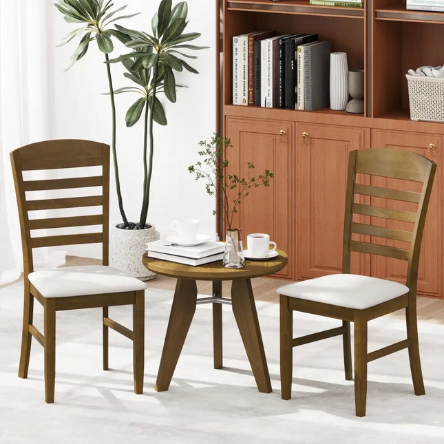 Dining Chairs Set of 2 with Rubber Wood Frame and Padded Seat-Walnut - Walnut - Dining Chairs