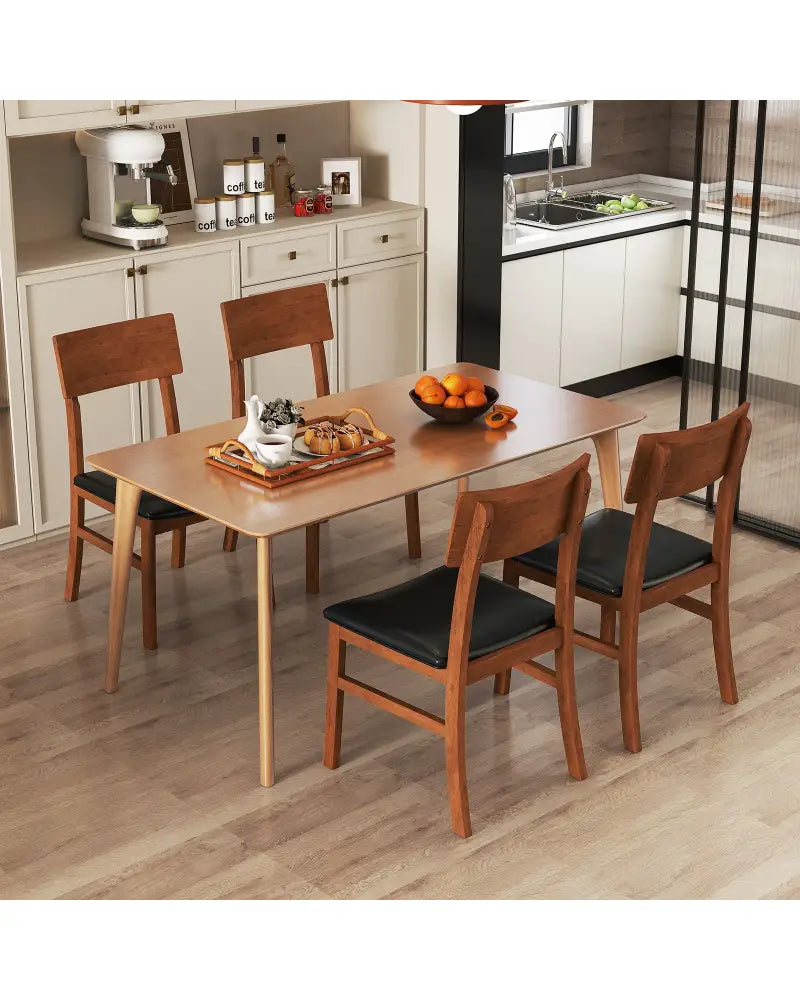 Dining Chairs Set of 2 with Rubber Wood Legs and Faux Leather Upholstered Seat-Black - Black - Dining Chairs