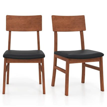 Dining Chairs Set of 2 with Rubber Wood Legs and Faux Leather Upholstered Seat-Black - Black - Dining Chairs