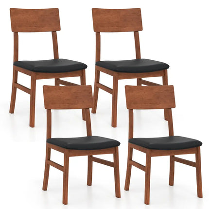 Dining Chairs Set of 2 with Rubber Wood Legs and Faux Leather Upholstered Seat-Black - Black - Dining Chairs