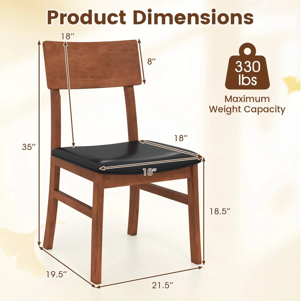 Dining Chairs Set of 2 with Rubber Wood Legs and Faux Leather Upholstered Seat-Black - Black - Dining Chairs